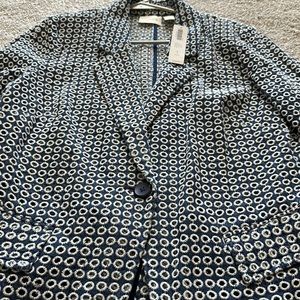 Chico’s eyelet pattern blue and white blazer 100%cotton NWT